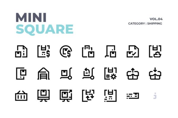 迷你图标系列-60枚快递包裹运输矢量图标 Mini square – 60 Shipping Icons