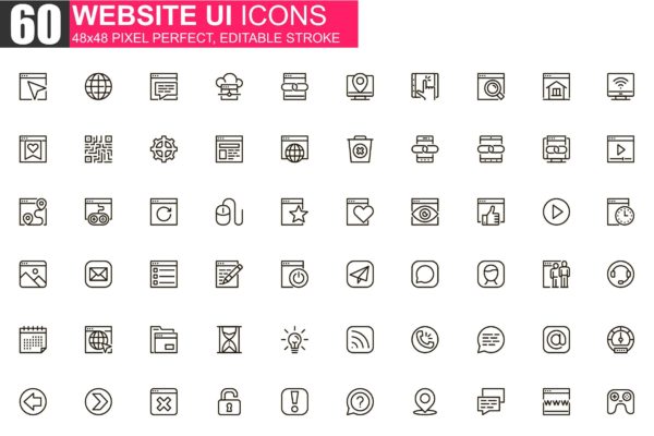 网站UI主题细线图标素材包 Website UI Thin Line Icons Pack