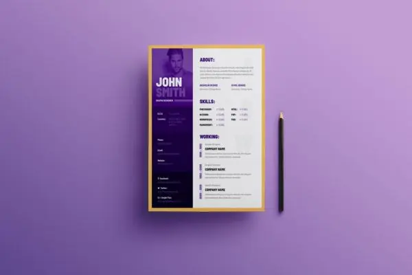 两列排版风格极简创意电子简历模板 Creative Resume & CV Template