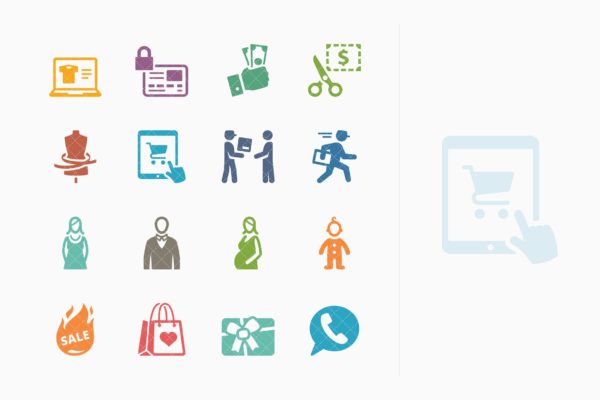 彩色系列-电子商务矢量图标v1 E-commerce Icons Set 1 – Colored Series