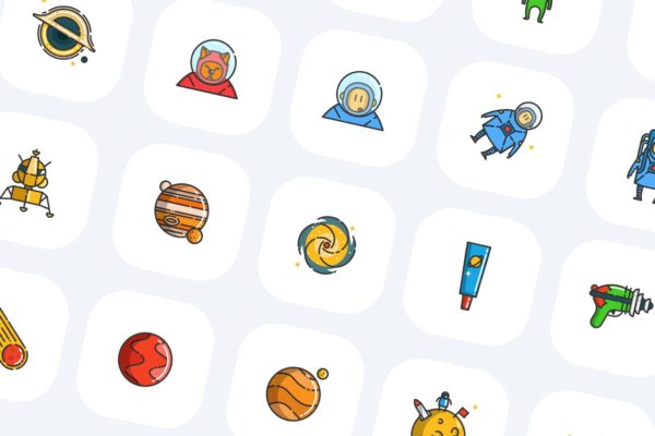 50枚外星空间主题彩色图标矢量素材 50 Cartooning Space Icons