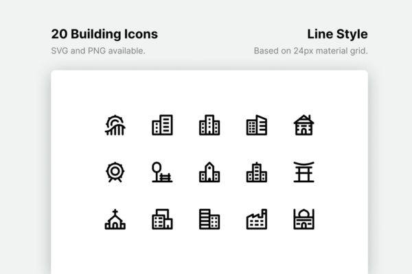 建筑元素粗黑线条图标素材 Building Line Icons
