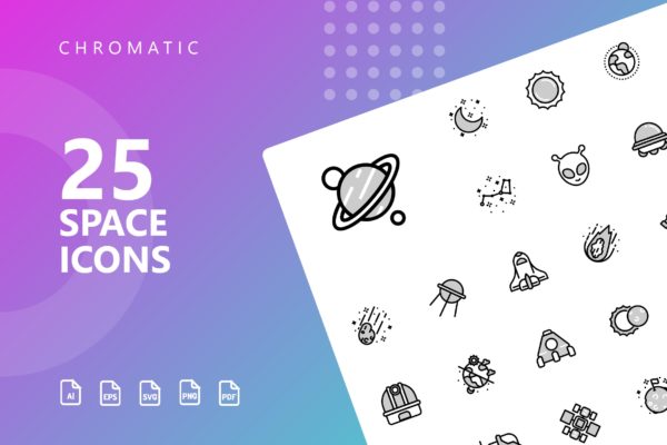 25枚Chromatic设计风格太空探索主题矢量图标 Space Chromatic Icons