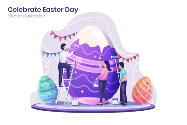 复活节快乐概念扁平化插画矢量模板v3 Happy Easter Day Flat Illustration – Agnytemp