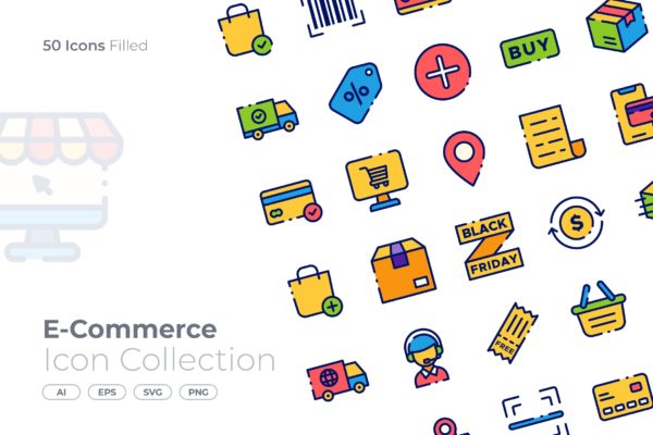电子商务填充图标素材 E-Commerce Filled Icon