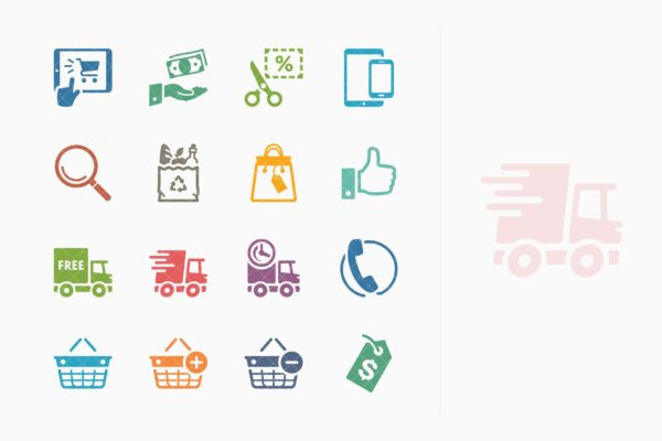 彩色系列-电子商务图标主题矢量图标v4 E-commerce Icons Set 4 – Colored Series