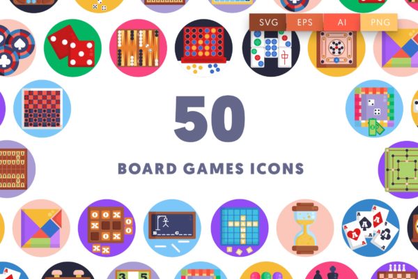 棋盘游戏圆形彩色图标素材 Board Games Icons