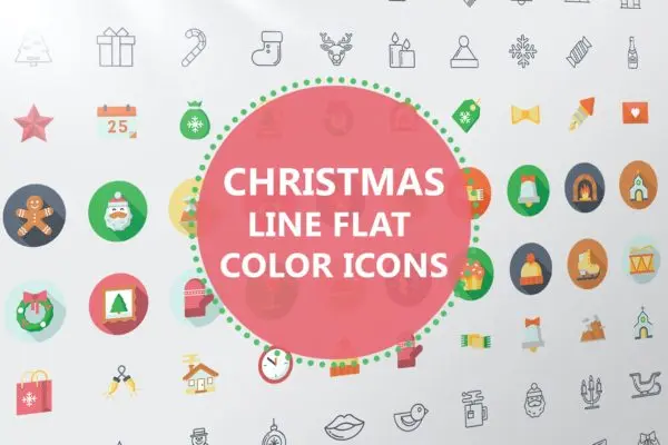 圣诞节线条/扁平化/彩色图标集 Christmas Line Flat Color Icons