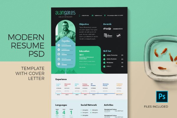 现代设计风格UI/UX设计师电子简历模板 Modern Resume Template & Cover Letter