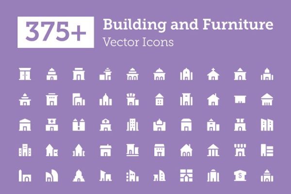 375+白色扁平化建筑＆家具ico小图标 375+ Building and Furniture Icons