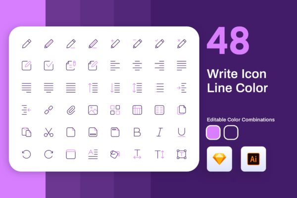 48枚文本编辑器工具彩色矢量线性图标 Write Icon Line Color