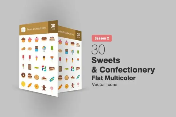 30枚糖果甜食主题扁平化矢量图标II 30 Sweets & Confectionery Flat Icons Season II
