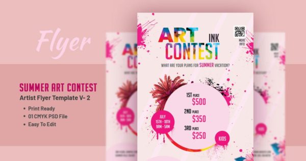 夏季艺术大赛-艺术家传单设计模板 Summer Art Contest – Artist Flyer Template V- 2