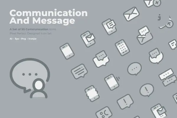 50枚社交通讯主题双色调矢量图标 50 Communication Icons  –  Two Tone Style