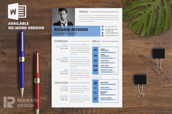 经典简约风格实用简历设计模板 Minimalist CV  Resume R15 Template