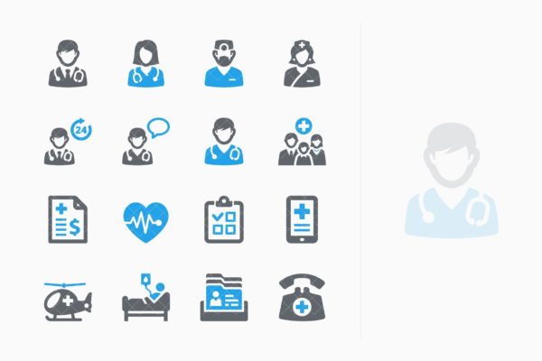 Sympa系列-蓝色医疗服务主题矢量图标v1 Blue Medical Services Icons Set 1 – Sympa Series