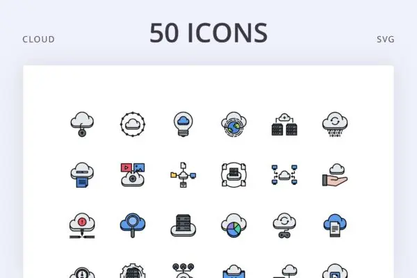 50枚云技术信息科技矢量图标 Cloud Technology 50
