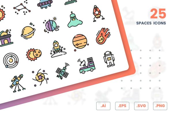 25枚航天空间主题矢量图标素材 Space Icons Set