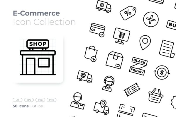 电子商务轮廓图标素材 E-Commerce Outline Icon