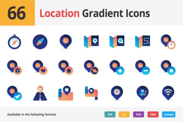 66枚地图位置渐变色矢量图标 Maps and Locations Vector Gradient Icons