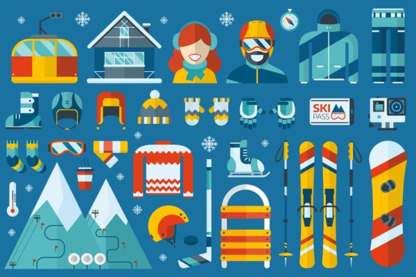 冬季运动主题扁平化矢量图标 Winter Sports Flat Icons