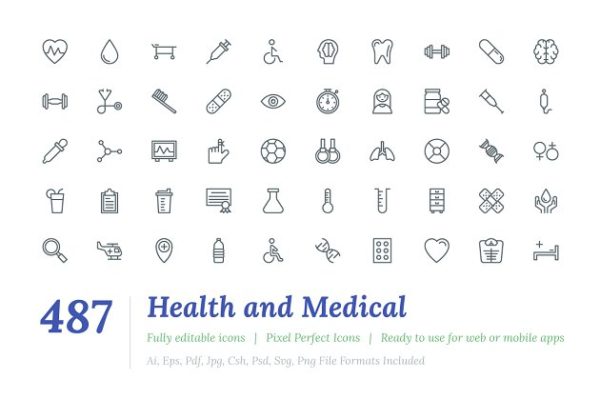 487款健康＆医疗药物线条ico图标 487 Health and Medical Line Icons