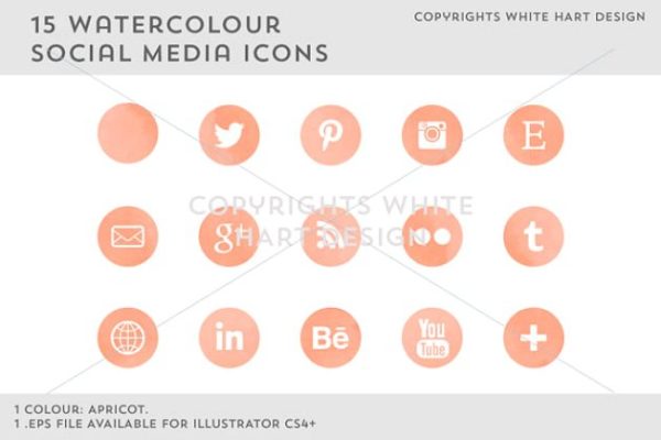 水彩风格社交媒体图标 Watercolor social media icons