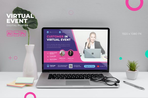 客户服务活动数字海报传单设计模板 Customer Service Virtual Event Digital Poster Flye