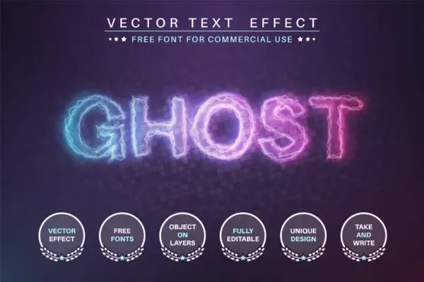 渐变发光文字效果字体样式矢量素材 Glow ghost – editable text effect,  font style