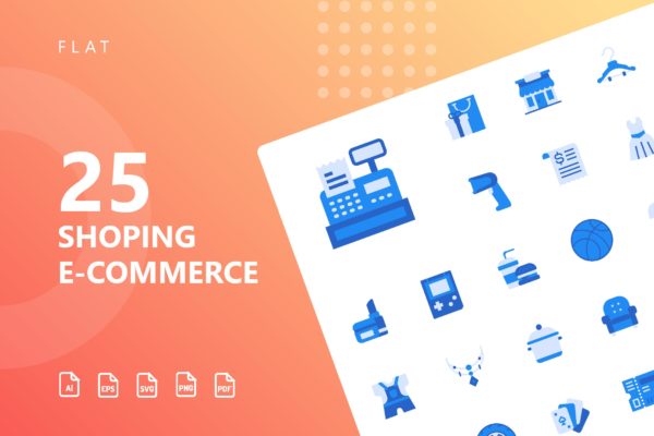 25枚电子商务购物主题扁平风矢量图标 Shopping E-Commerce Flat Icons