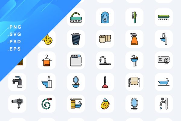 50个浴室用品彩色图标素材 50 Bathroom Icons