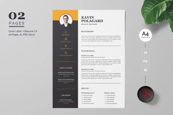 经典两列式排版风格电子简历设计模板v2 Professional and Modern CV / Resume Template
