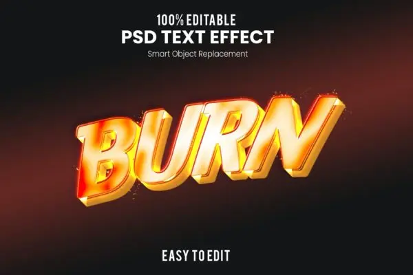 炫酷熔铁3D文字效果[PSD] BURN – 3D Text Effect PSD