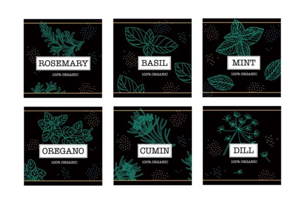 绿色植物图形标签徽章模板 Seasoned Labels Badges