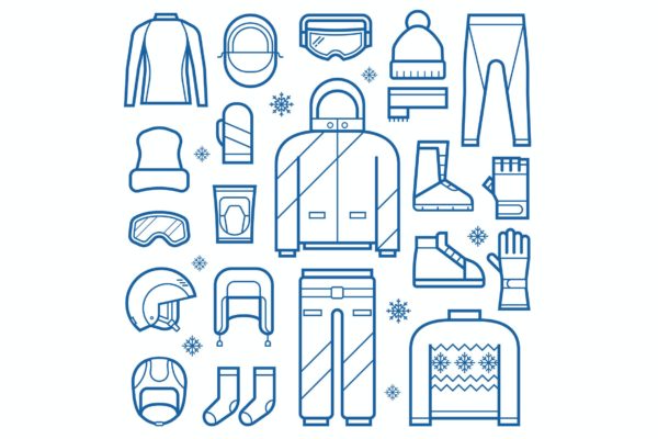 冬季服装&配件线条图标矢量素材 Winter Clothes and Accessories Line Icons