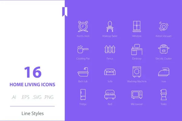 居家生活线条样式图标素材 Home Living Icon Set Line Styles