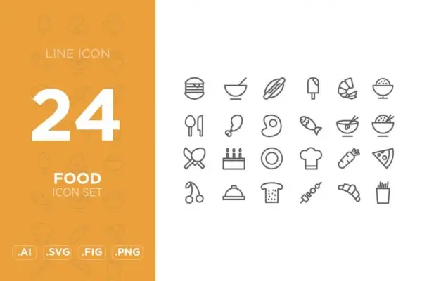 24枚美食&食品主题矢量线性图标 food icon set