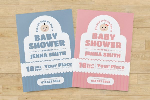 婴儿送礼会请柬宣传单设计模板 Baby Shower Invitation