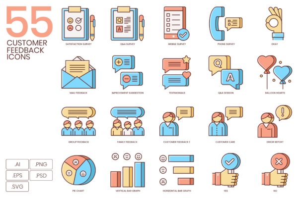 Honey系列-55枚客户反馈主题矢量图标 55 Customer Feedback Icons | Honey Series