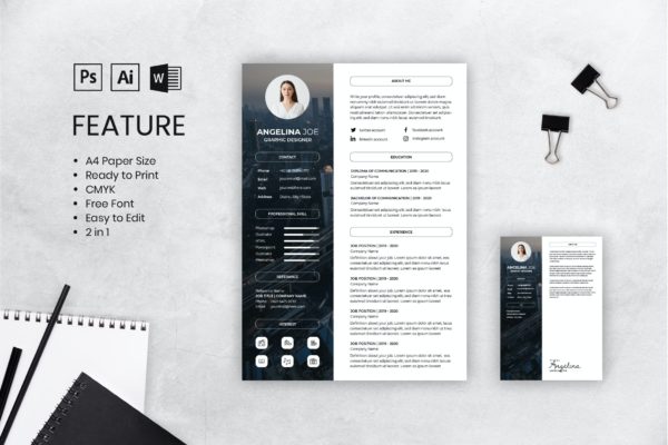 二合一设计师简历&推荐信模板 CV Resume