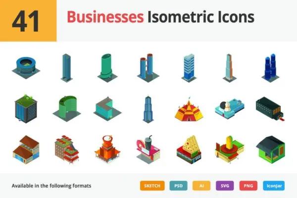 41枚商业建筑等距矢量图标 Businesses Vector Isometric Icons