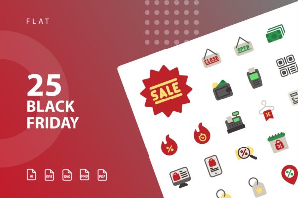 黑色星期五海淘节扁平设计风格矢量图标素材 Black Friday Flat