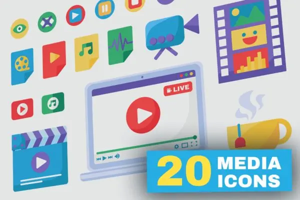 视频直播制作工具图标集 Live Stream Producing Tools Icons Set
