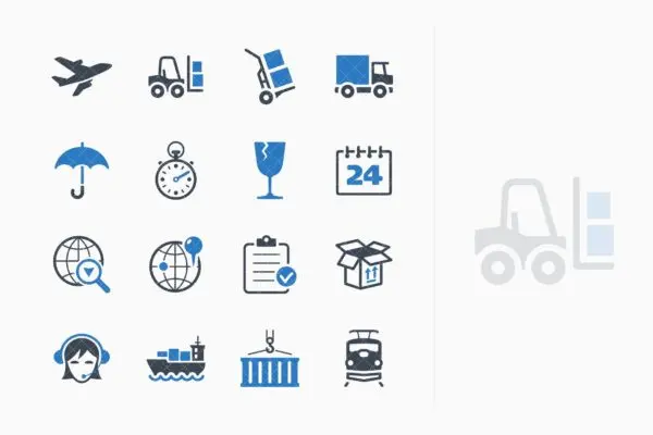 蓝色系列-物流运输主题矢量图标集 Logistics Icons – Blue Series