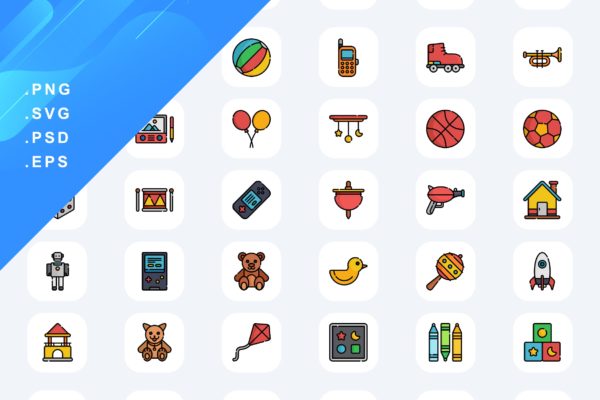 50个玩具彩色图标素材 50 Toys Icons