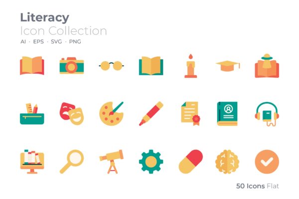 文化技能彩色图标素材 Literacy Color Icon