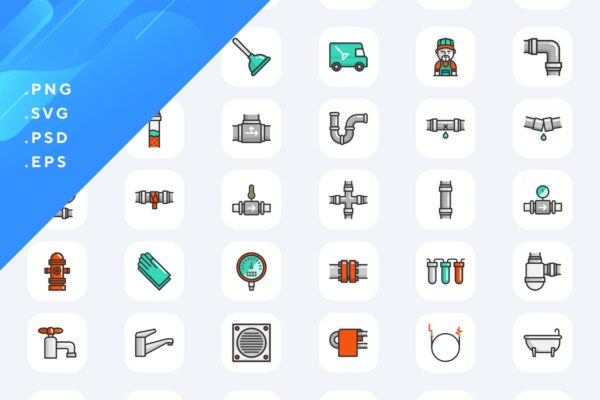 50枚水管工主题彩色图标矢量素材 50 Plumbing Icons