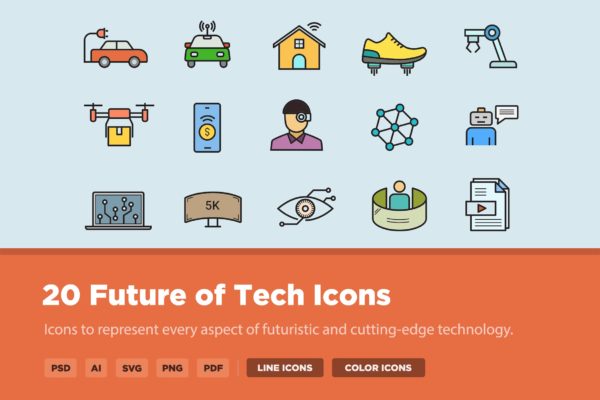 20个未来科技元素矢量图标集 20 Future of Tech Icons