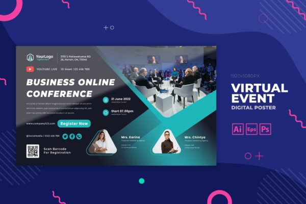 网络会议商业活动数字海报传单设计模板v3 Business Virtual Event Digital Poster Flyer