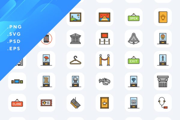 50枚博物馆元素彩色图标矢量素材 50 Museum Icons